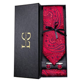 Conjunto de Gravata e Lenço Paisley Vermelho Escuro